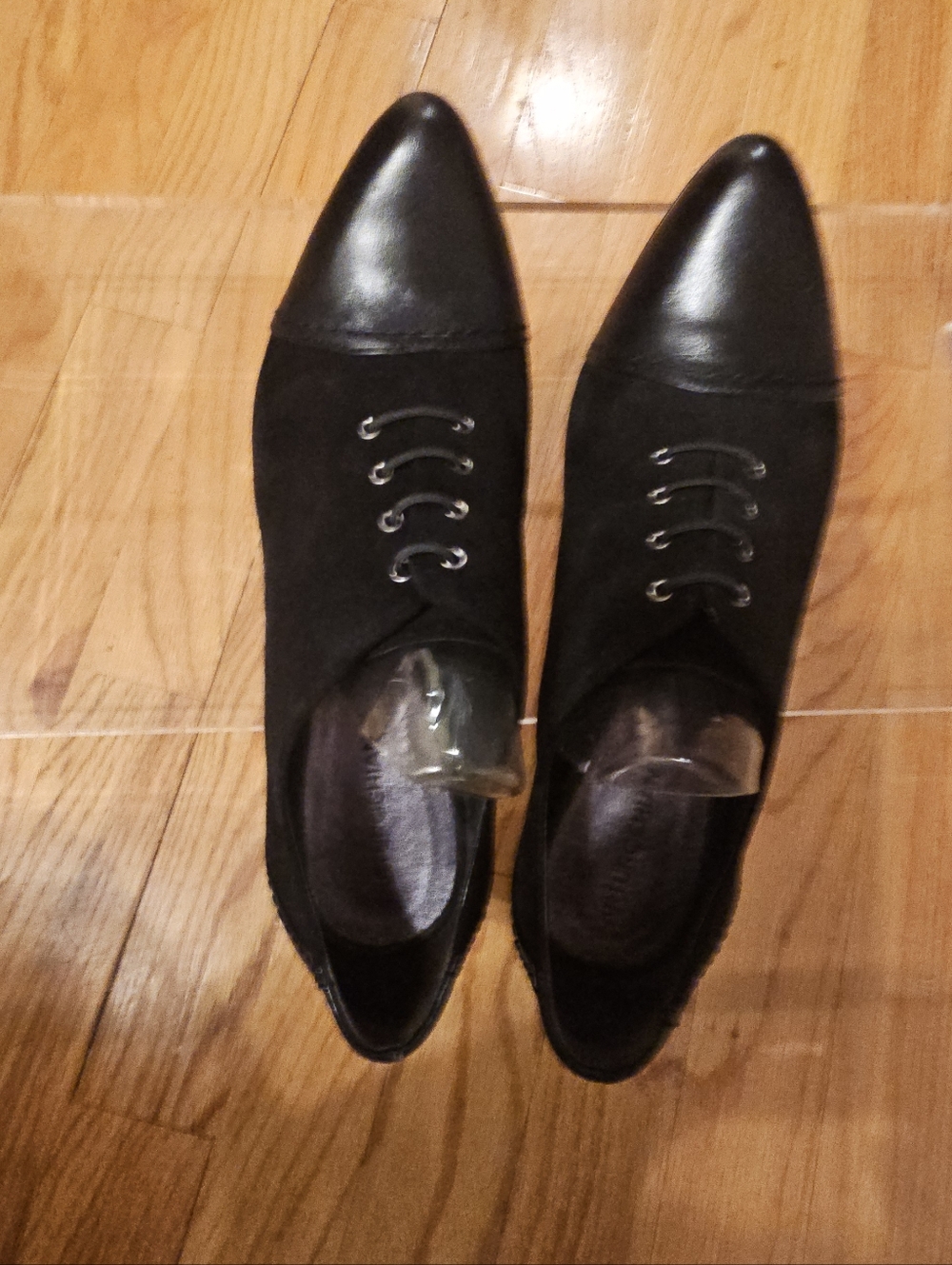 Arturo Chiang Black Pointed Lace-Up  Leather Suede Booties